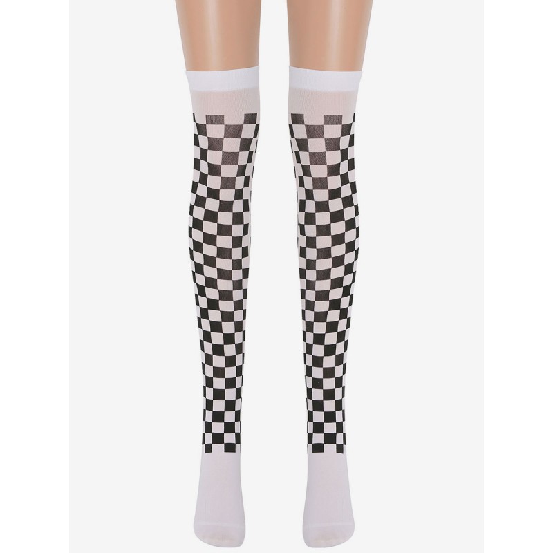 Women Saloon Stockings Plaid Knee High Socks Carnival Cosplay Costume Accessories Pantyhose  Tights