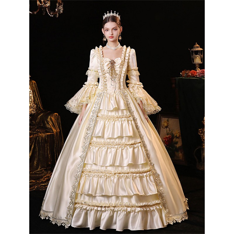 Women Champagne Costumes Polyester Dress 's Marie Antoinette Costume Masquerade Ball Gown Retro Euro-Style Royal Renaissance European Style Baroque