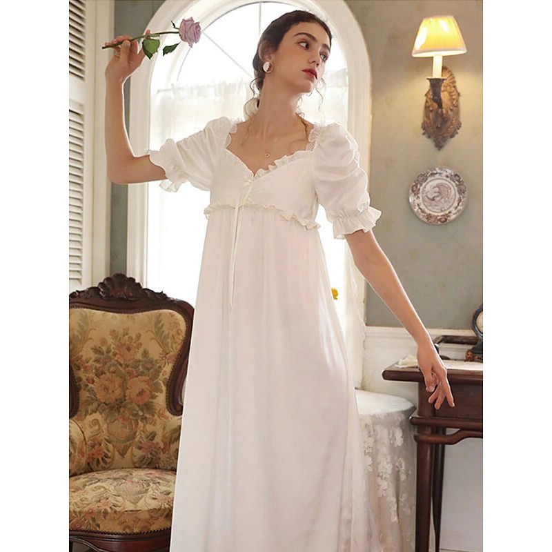 Women White Retro Empire Waist Dress Bridgerton Costumes Marie Antoinette Costume Polyester Dress Clothing Shift Vintage