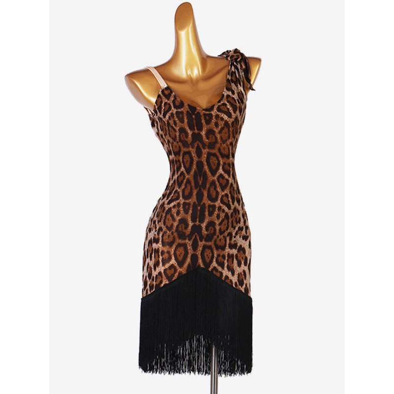 Women Latin Dance Dresses Leopard 's Lycra Spandex Dress Latin Dancer Dancing Wear