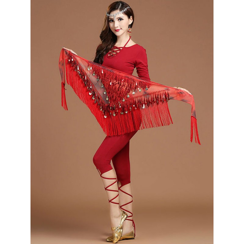 Women Belly Dance Pants Sequin Fringe Dancing Wear