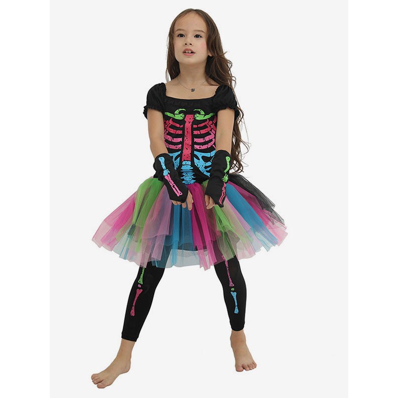 Kids Halloween Costumes Black Polyester Tights Dress 2-Piece Set Costume Full Set Holiday