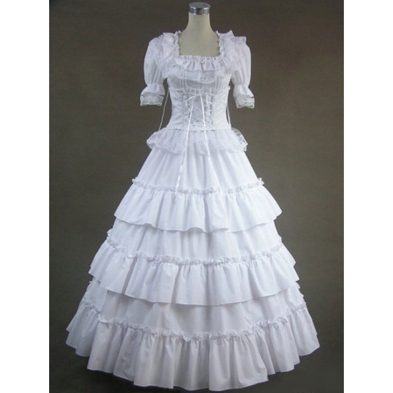 White Lolita Dress OP Victorian Era Square Neck Short Sleeve Lolita One Piece Dress