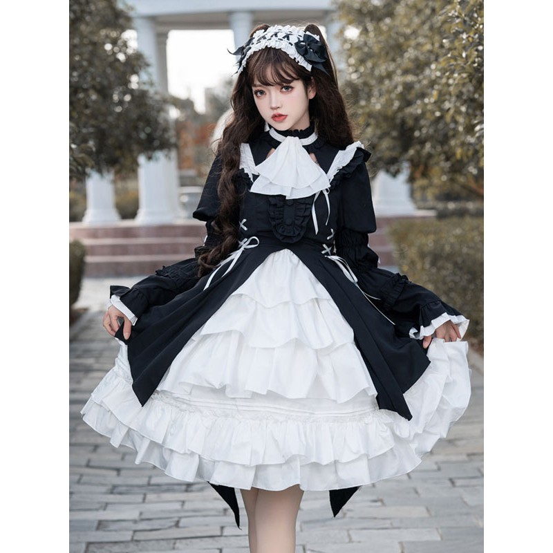 Gothic Lolita Dresses Ruffles Lace Up Black