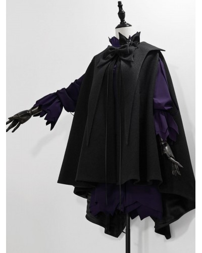 【Pre-sell】 Lolita Ouji Fashion Cape Black Polyester Bows Outwears Gothic Fall Winter