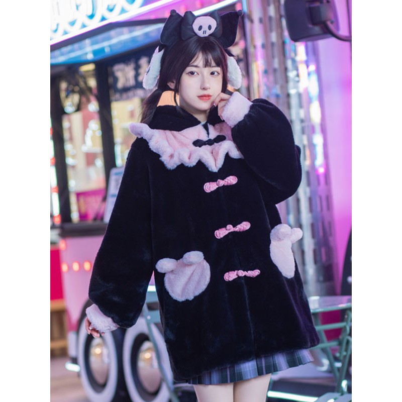 Lolita S Black Ruffles Polyester Overcoat Winter Lolita Outwears Coat Sweet Daily Casual Tea Party