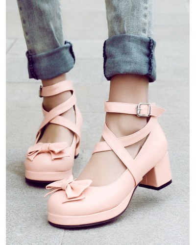 Sweet Lolita Footwear Bows Leather Chunky Heel Lolita Shoes Daily Casual