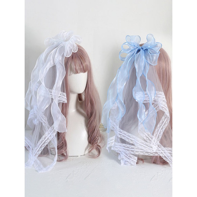 Style Lolita Light Sky Blue Bows Lace Polyester Fiber Headwear Miscellaneous Accessories Sweet ROCOCO Daily Casual Tea Party