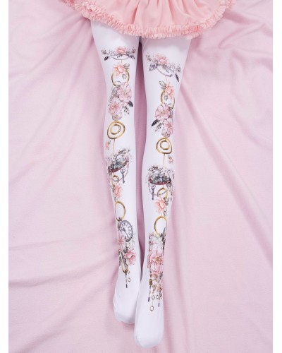 Sweet Lolita Socks Pink Spandex Floral Print Lolita Accessories Pantyhose  Tights Daily Casual