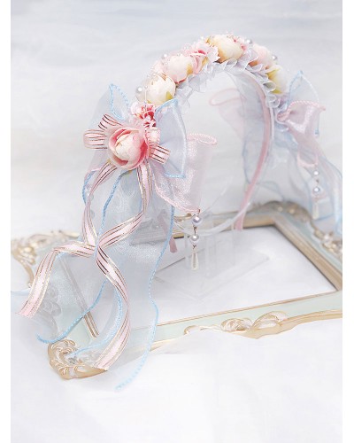 Lolita Wedding Headband KC Flower Ribbons Bows Lolita Hair Accessories