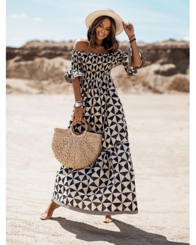 Boho Dress Strapless Half Sleeves Beach Dress Field