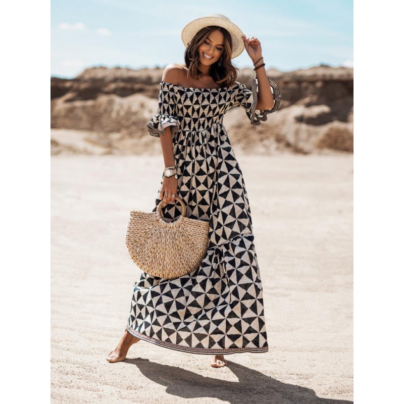 Boho Dress Strapless Half Sleeves Beach Dress Field
