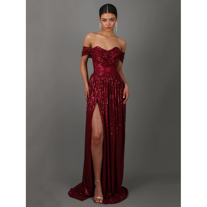 Birthday Dress Bateau Neck Sleeveless Sexy High-slit Floor Length Dress Maxi Party