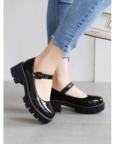 Lolita Shoes Black Leather Puppy Heel Lolita Pumps