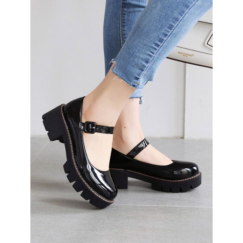 Lolita Shoes Black Leather Puppy Heel Lolita Pumps