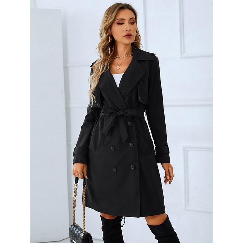 Trench Coat For Woman Good Quality Turndown Collar Buttons Long Sleeves Winter Warm Outerwear Casual Street Wear Dating