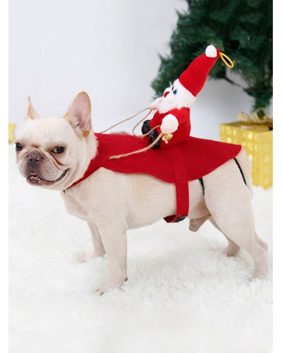 Animal Costume For Polyester Red Puppy Hat Clothes 2-Piece Set Christmas