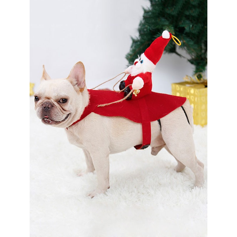 Animal Costume For Polyester Red Puppy Hat Clothes 2-Piece Set Christmas