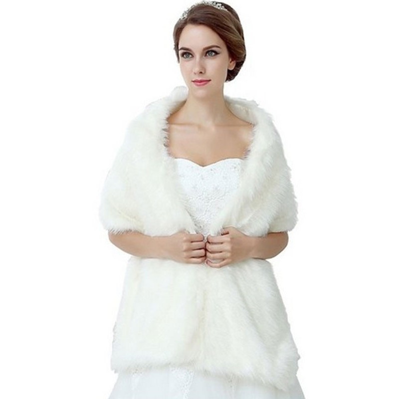 Faux Fur Shawl Wedding White Bridal Winter Cover Ups Elegant  Luxurious
