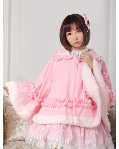 Sweet Lolita Clothing Pink Bow Ruffled Milanoo Lolita Cloak With Peter Pan Collar