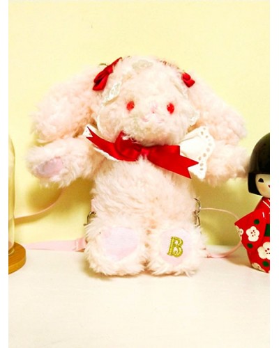 Lolita Backpack Embroidered Bow Plush Two Way Pink Lolita Bag Sweet