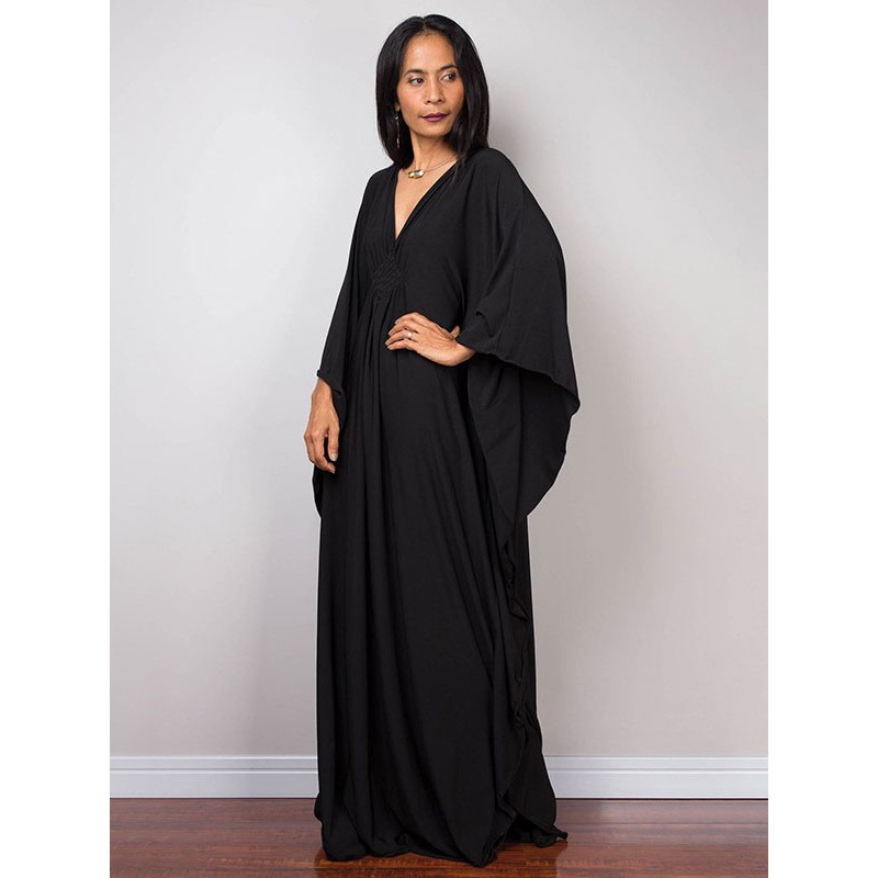 Summer Dress V-Neck Oversized Black Long Dress Maxi Beach Resort Wear