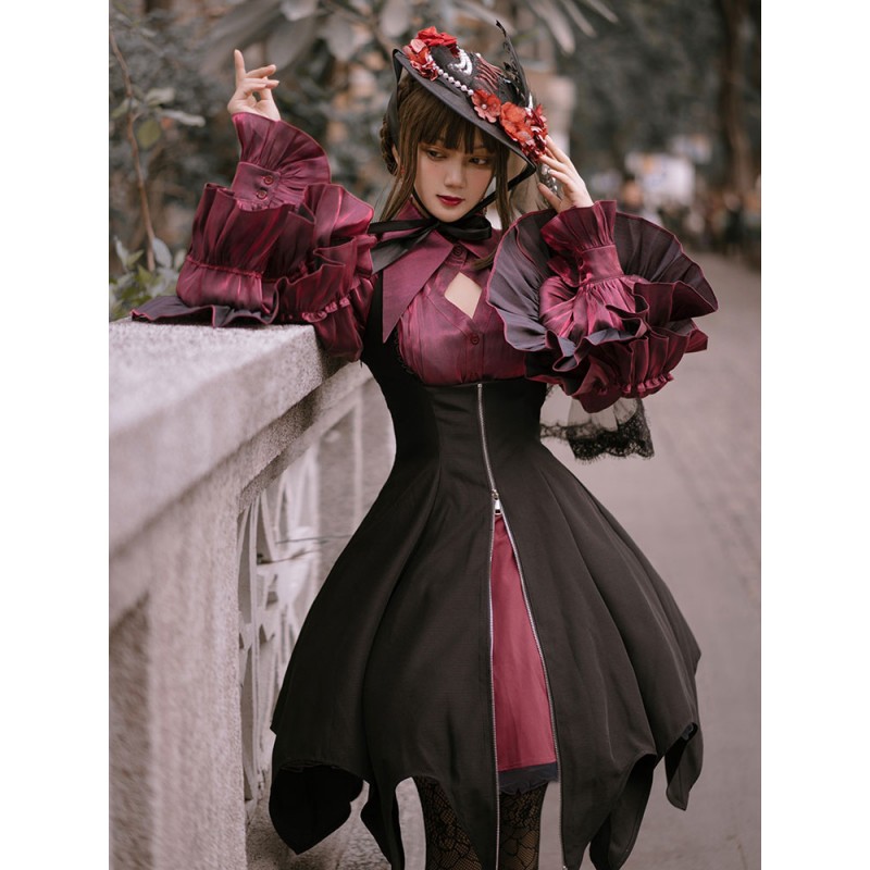 Lolita SK Black Lace Up Ruffles Polyester Lolita Mini Skirt Steampunk Gothic Spring Summer Fall