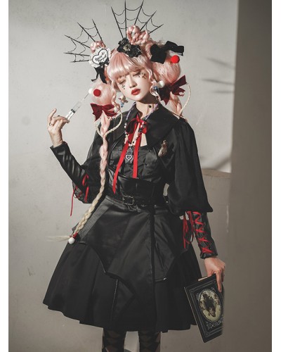 Lolita Coats Black Lace Up Polyester Overcoat Top Summer Lolita Outwears Tops Gothic Daily Casual Tea Party