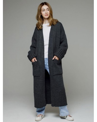 Sweaters Cardigans Deep Gray Acrylic Pockets Long Sleeves Casual