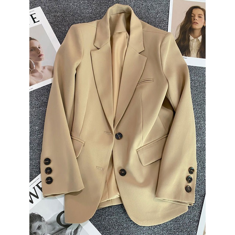 Blazer For Women Turndown Collar Long Sleeves Outerwear Tailored Jacket Spring Fall