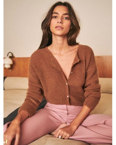 Sweaters Coffee Brown Wool Buttons Long Sleeves Jewel Neck Cardigans Casual