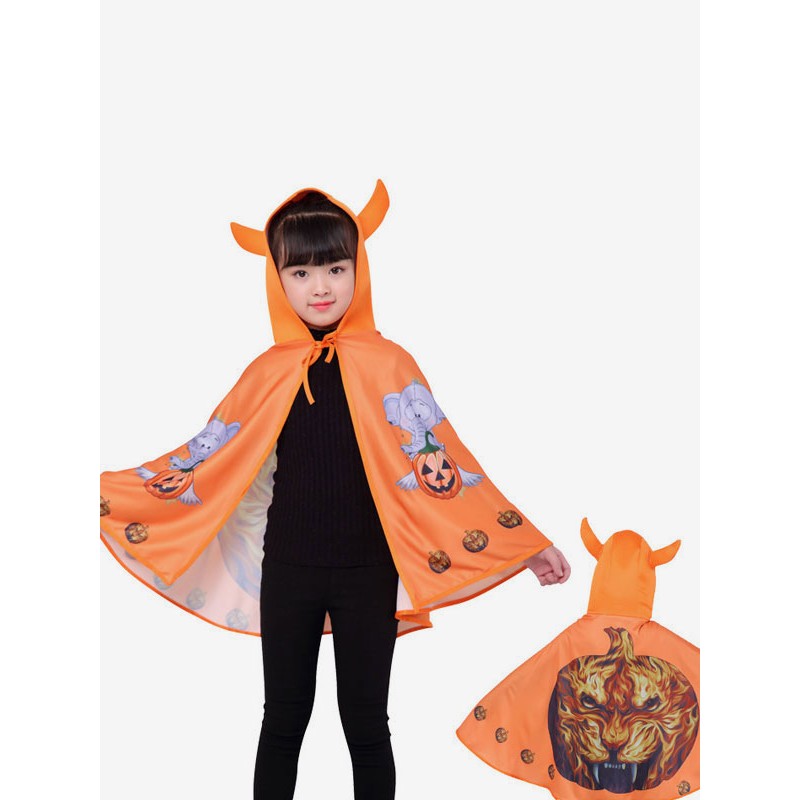 Halloween Costumes For Kids Orange Pumpkin Pattern Polyester Fiber Polyester Cloak Holiday Costume Cape