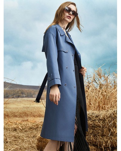 Women 's Trench Coat Turndown Collar Sash Long Sleeves Outerwear Trench Coats Spring Fall Street Wear Daily Casual Field