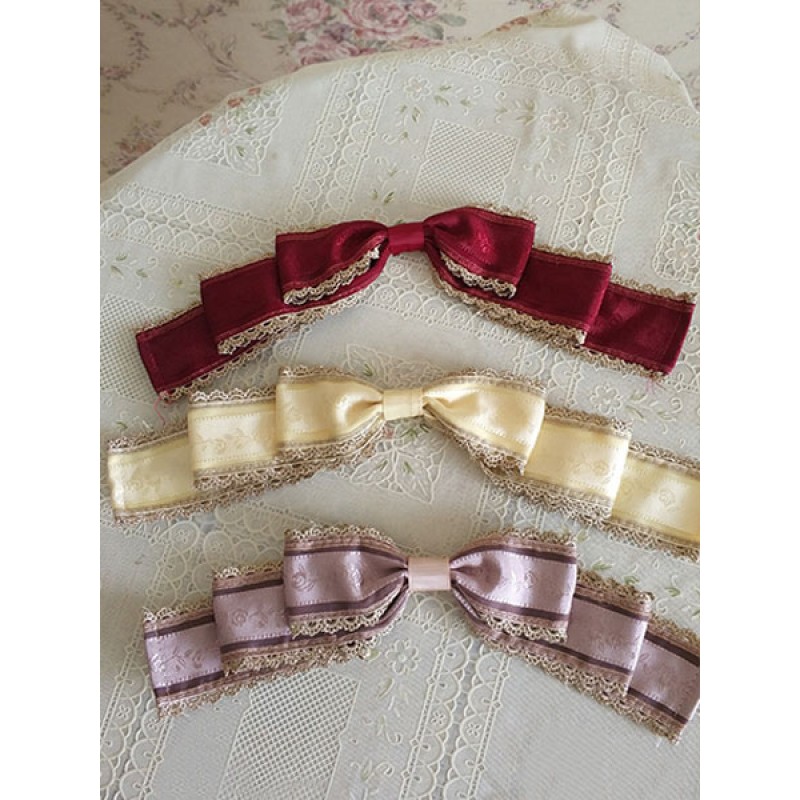 Classic Lolita Brooch Infanta Bows Floral Print Champagne Lolita Accessories Classic  Traditional Daily Casual Tea Party