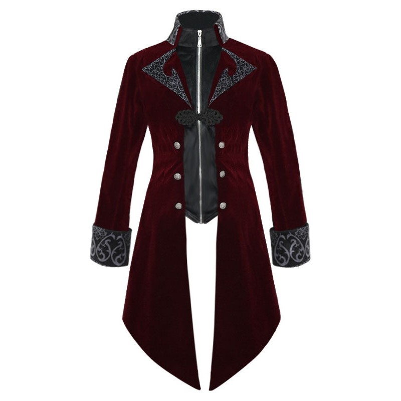 Men Black Top Buttons Long Sleeves Polyester Polyester Fiber Overcoat Retro Costumes For Man Tops Vintage