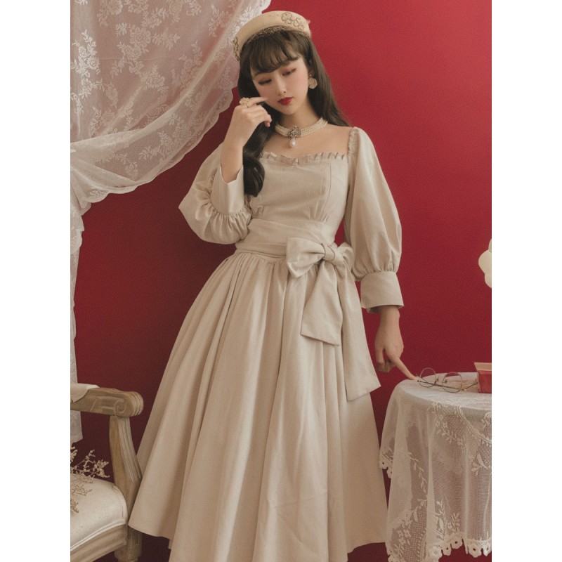 Classic Lolita OP Dress Puff Sleeves Lolita Vintage One Piece Swing Dresses Classic  Traditional Spring Summer Fall Daily Casual