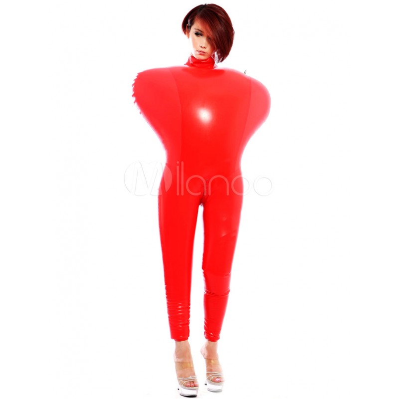 Unique Red Sleeveless Air Inflation Latex Clothes Bodysuit