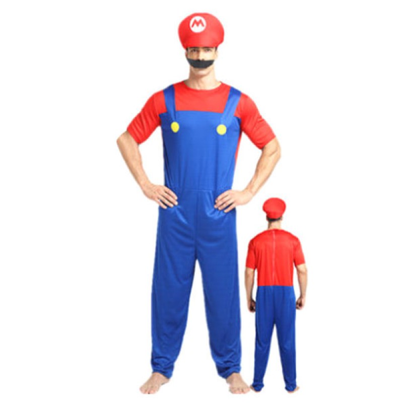 Men's Halloween Costume Red Super Mario Bros Two Tone Jumpsuit With Hat And Bread Waluigi Costume
