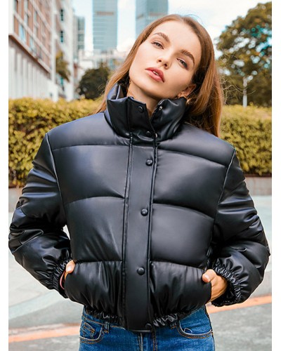 Women Puffer Coats Stand Collar Solid Color Outerwear Quilted Coat Fall Winter Street Wear Daily Casual