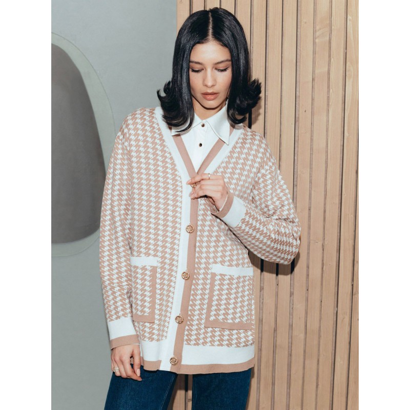 Women Sweaters Cardigans Black Acrylic Plaid Pockets Long Sleeves V-Neck Chic  Modern Casual Street Wear Daily Casual