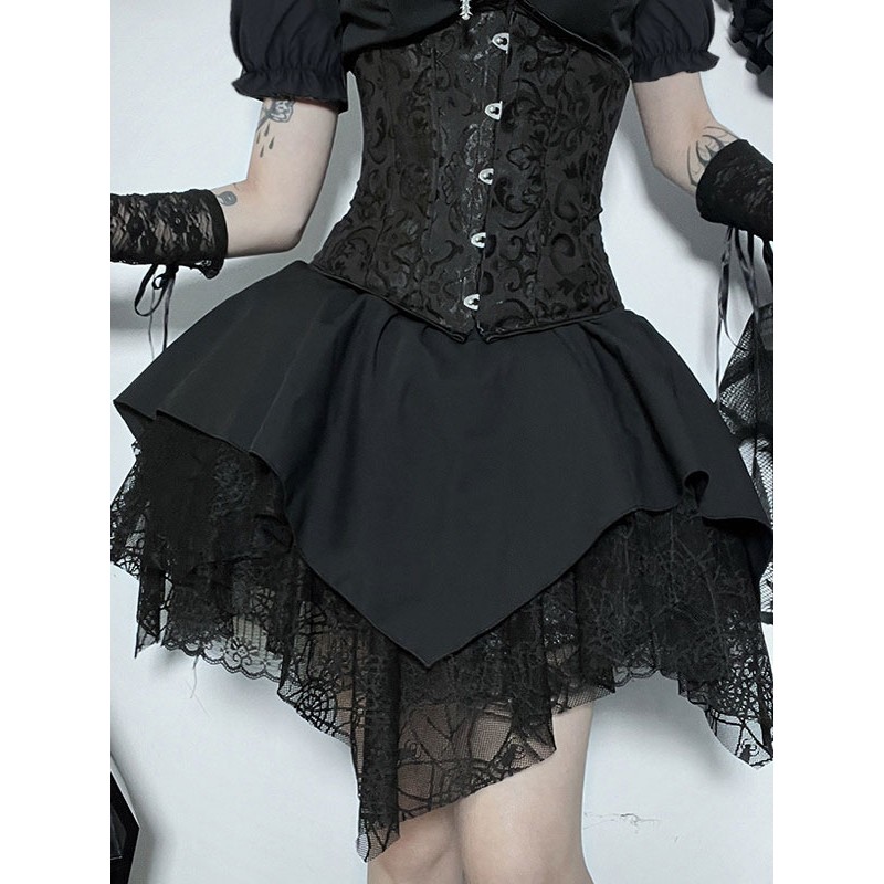 Black Lolita SK Ruffles Lace Lolita Skirts Steampunk Gothic Spring Summer Fall