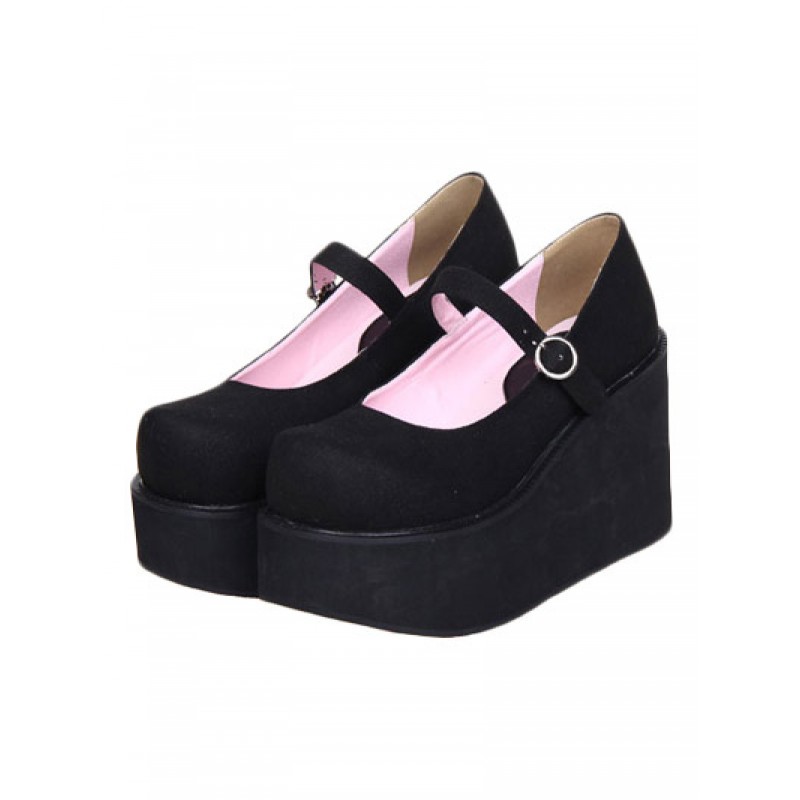 Lovely Street Wear Black Suede Leather Platform Lolita Shoes