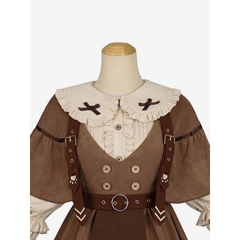 Lolita Poncho Coffee Brown Polyester Lolita Outwears Academic Spring Summer Fall Winter