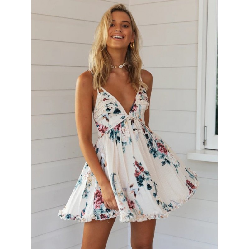Floral Summer Dress Backless Women Slip Dress Dating