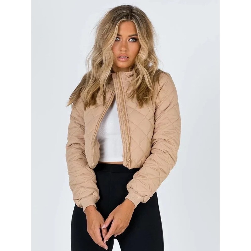 Quilted Jacket Coat Stand Collar Cotton Filled Spring Outerwear For Women Casual Fall Winter