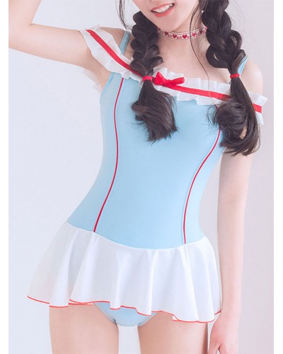 Lolita Outfits Light Sky Blue Lace Ruffles Sleeveless Jumpsuit Sweet