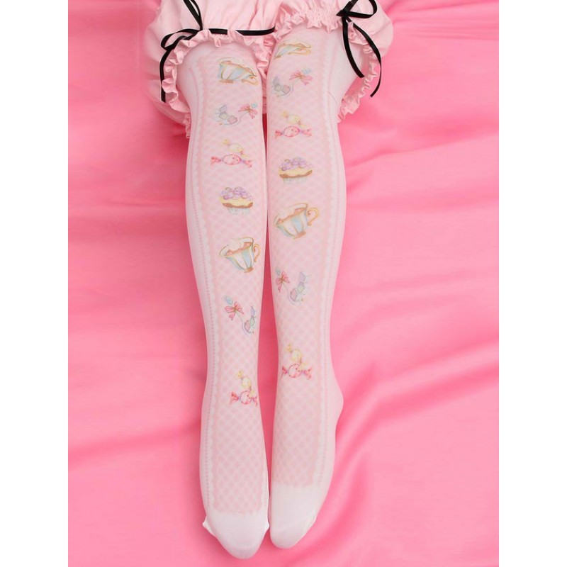 Sweet Lolita Stockings Pink Printed Lolita Knee High Socks