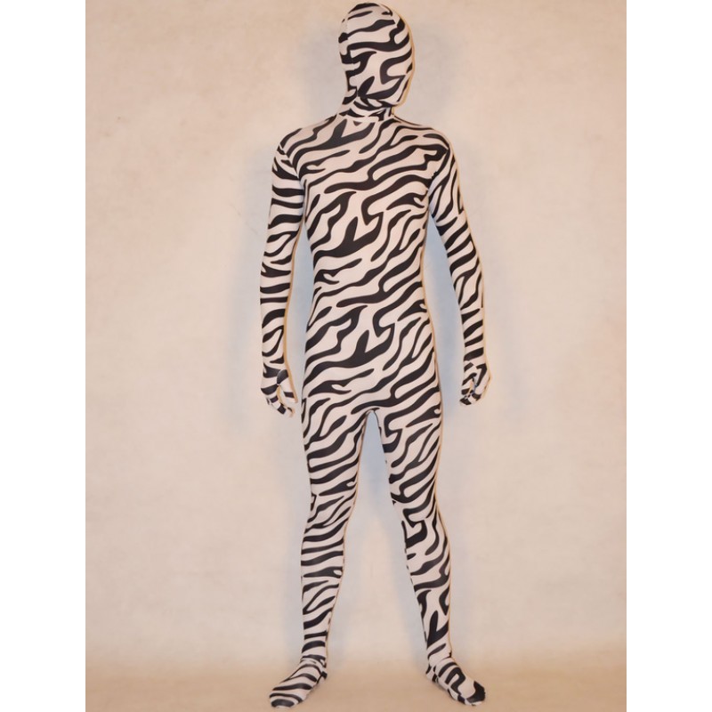 Morph Suit Black Zebra Print Lycra Spandex Frabic Zentai Suit Unisex Full Body Suit Bodysuit