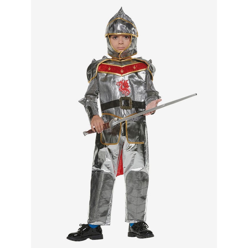 Halloween Costumes For Kids Silver Knight Polyester Fiber Polyester Hat Clothes 3-Piece Set Holiday
