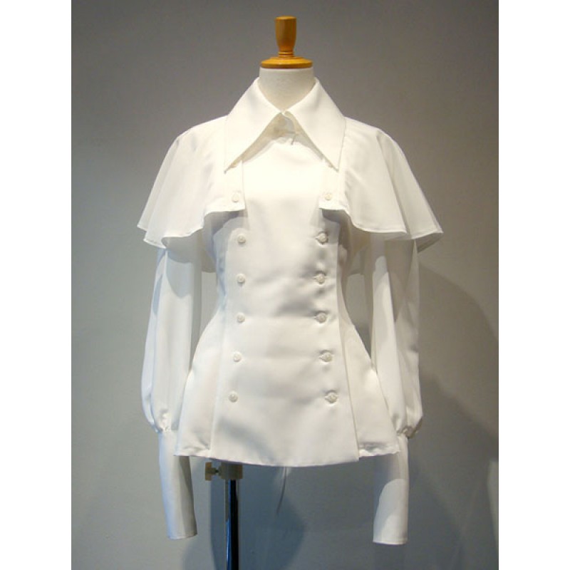 Gothic Lolita Blouse Ruffle Double Breasted Lace Up Poncho Design Chiffon White Lolita Shirt Spring Fall